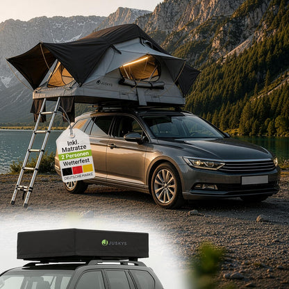 Juskys Autodachzelt Lago - Robuste Konstruktion, wasserabweisend & UV-Schutz, Autodachzelt, Camping, LED-Beleuchtung
