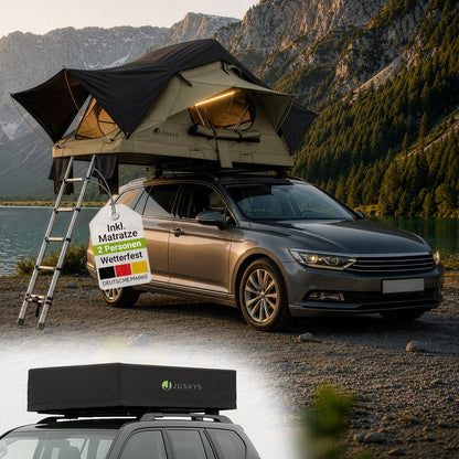 Juskys Autodachzelt Lago - Robuste Konstruktion, wasserabweisend & UV-Schutz, Autodachzelt, Camping, LED-Beleuchtung